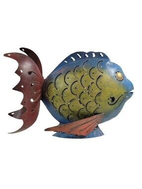Pier 1 multi-color metal fish votive candle holder